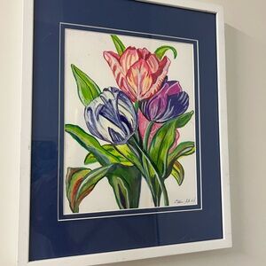 Vibrant Tulip Art with White Frame 15x12”